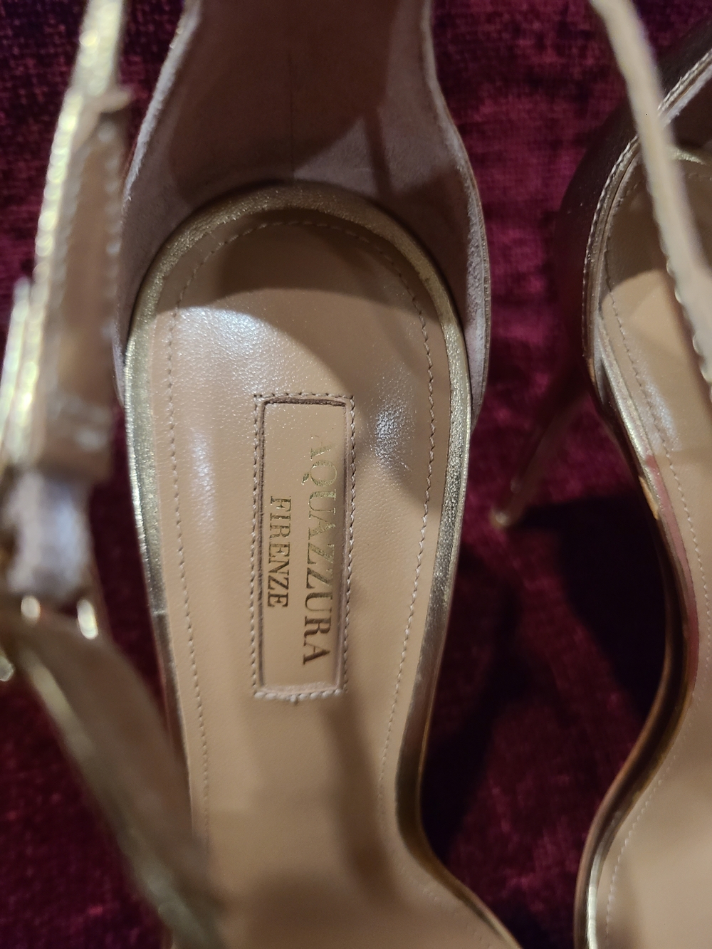 Aquazzura Metallic Strappy Gold Leather Pointed Toe Stiletto Heels Size 8 - Picture 13 of 15